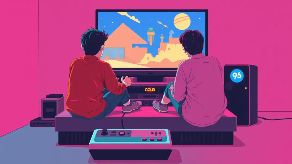 two men playing retro games