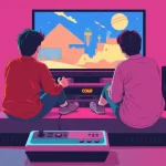 two men playing retro games